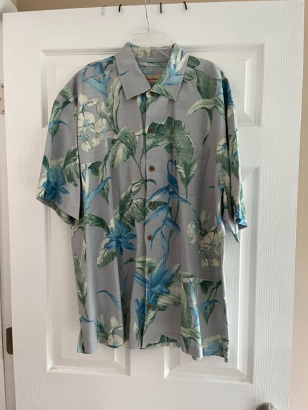 Tommy Bahama Gray Print Silk Camp Shirt Size XL